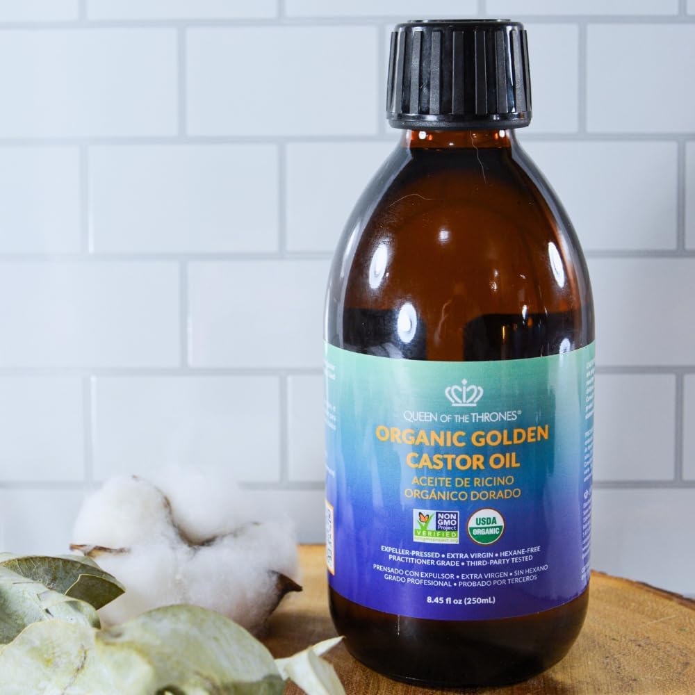 QUEEN OF THE THRONES Organic Golden Castor Oil | 100% Pure for Hair, Skin, Nails, Brows & Lashes | Hexane-Free | USDA Certified [8.4oz (250ml)]