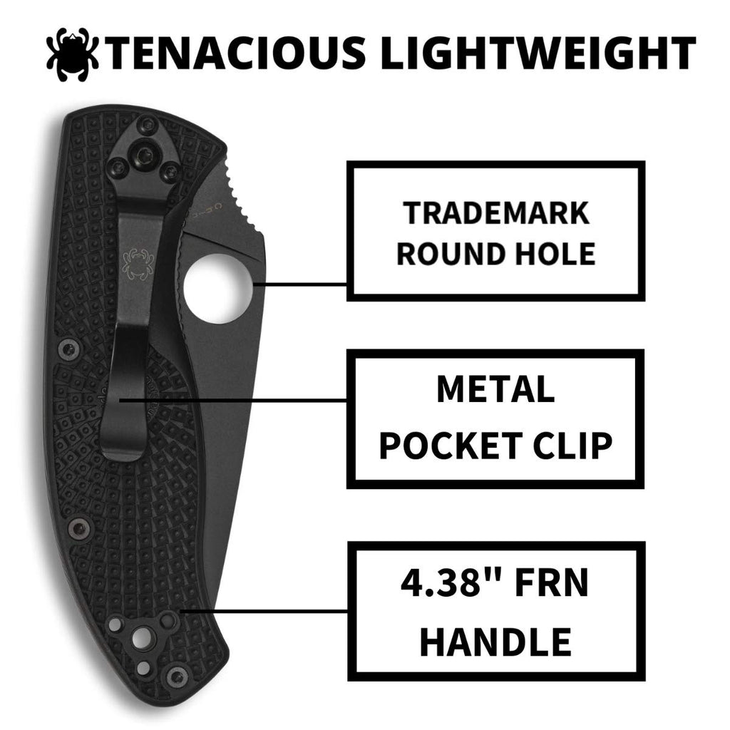 Spyderco Tenacious Lightweight Folding Pocket Knife with 3.3" 8Cr13MoV Steel Blade and FRN Handle - EDC Knife for Men and Women, Perfect for Hunting, Tactical, Camping - PlainEdge - C122PBBK