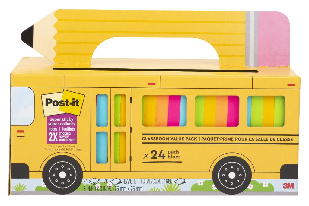 Post-it Super Sticky Notes, 3 x 3 in, Assorted Brights, 24 Pads