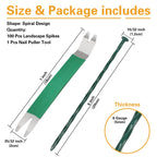 Bakulyor 100 Pack Metal Landscape Stakes, 8 Inch Artificial Grass Nails, 6 Gauge Large Landscaping Staples, Green Edging Anchor Stake for Garden Ground Lawn Paver Timber Border Weed Barrier Spikes 8"