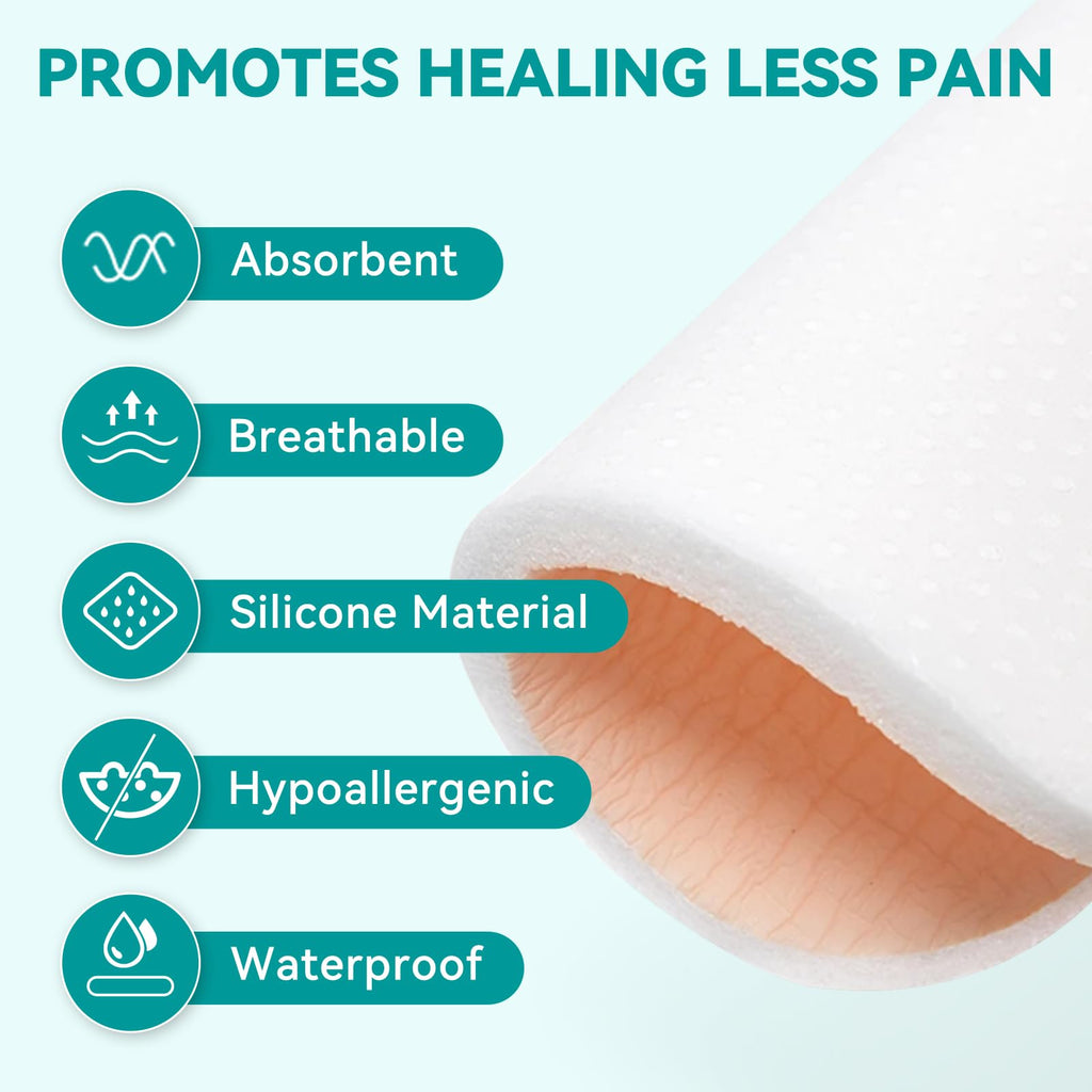 Dimora Silicone Foam Dressing Without Border 4"x 4" Highly Absorbent Adhesive Wound Bandage Cuttable Pads for Wound Care 5 Pack