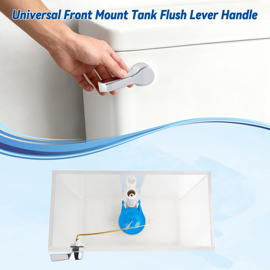 Hibbent Universal Front Mount Metal Toilet Handle Replacement Kit, Brass Toilet Tank Flush Lever with Stainless Steel Adjustable Flapper Chains for Most Toilets, Chrome