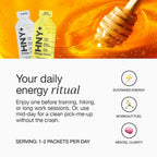 HNY+ Buzz Organic Honey Energy Gel with Electrolytes, Magnesium, Sea Salt, Potassium & Green Tea Caffeine, Workout Gels for Gym, Running & Hiking, Gluten Free, 50mg Caffeine, 12 Pack