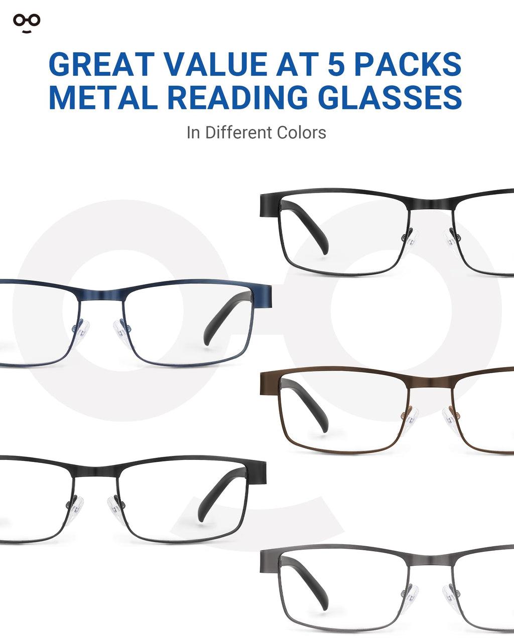 JOLISU 5PCS Reading Glasses Men - Blue Light Blocking Computer Metal Thin Frame Readers For Mens/Women（1.75）