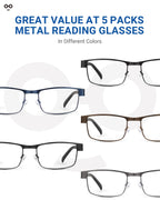 JOLISU 5PCS Reading Glasses Men - Blue Light Blocking Computer Metal Thin Frame Readers For Mens/Women（1.75）