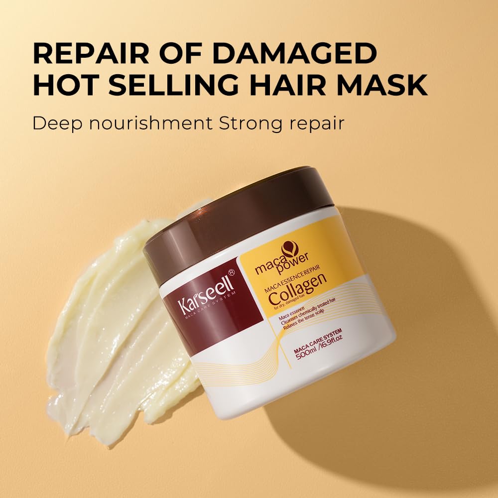 Karseell Collagen Capillary Treatment, Deep Repairing Conditioner, Hair Mask With Argan Oil For Dry Damaged Hair, All Hair Types 16.9 Fl Oz + 1.69 Fl Oz
