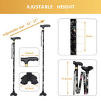 Hedkin Walking Cane with LED Light, Foldable,Adjustable, Self Standing Walking Canes for Men & Women,Walking Sticks with Quad Base for Seniors & Adults