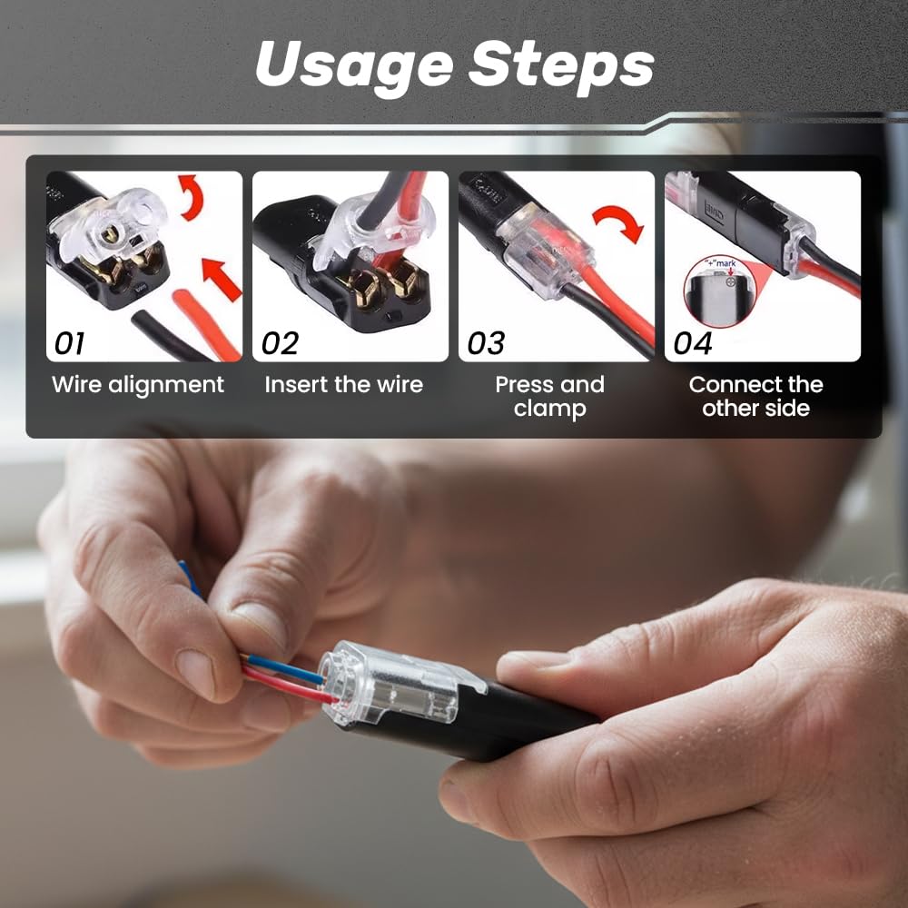 Double Wire Plug in Connector with Locking Buckle, Flame Retardant Locking Wire Quick Connectors, Suitable for Emergency Repairs, Home and Automotive Wiring, Easy to Use (50PCS for 18-22 AWG)