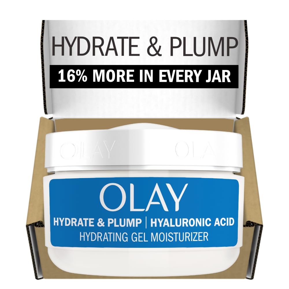 Olay Hyaluronic Acid Face Mousturizer, Plump & Hydrate, Fragrance-Free - Hydrating Gel for Dry Skin Retain & Replenish Moisture, with Niacinamide, Non-Greasy, 2 Oz