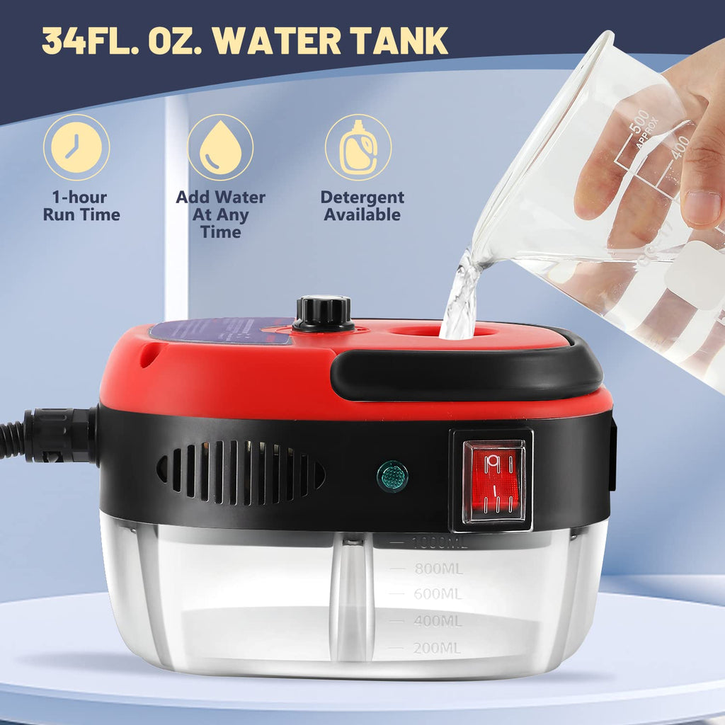 2500W High Temperature Pressurized Steam Cleaner Hand-held Portable Steam Cleaning Machine 1000ml Tank for Kitchen Toilet Car Seat (Red, 110V)