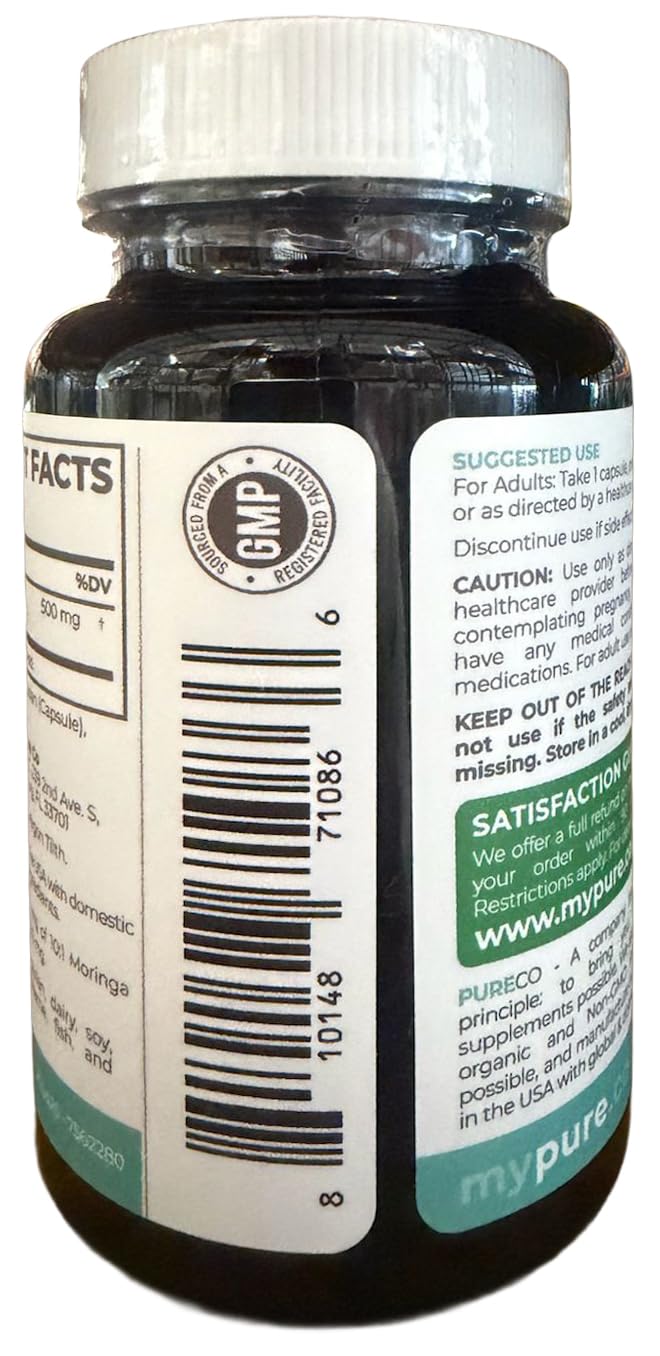 USDA Organic Moringa Capsules - High Potency Organic Moringa 500mg Extract 10:1 Per 1 Capsule Serving - Nutrient Dense Green Superfood Antioxidant - Vegan & Non-GMO Moringa (2 Month Supply)