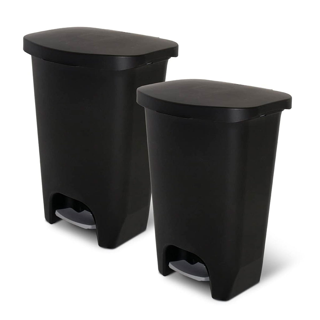 Glad 13 Gallon Trash Can with Clorox Odor Protection, 2 Pack | Plastic Kitchen Waste Bin | Hands Free with Step On Foot Pedal and Garbage Bag Rings, Black