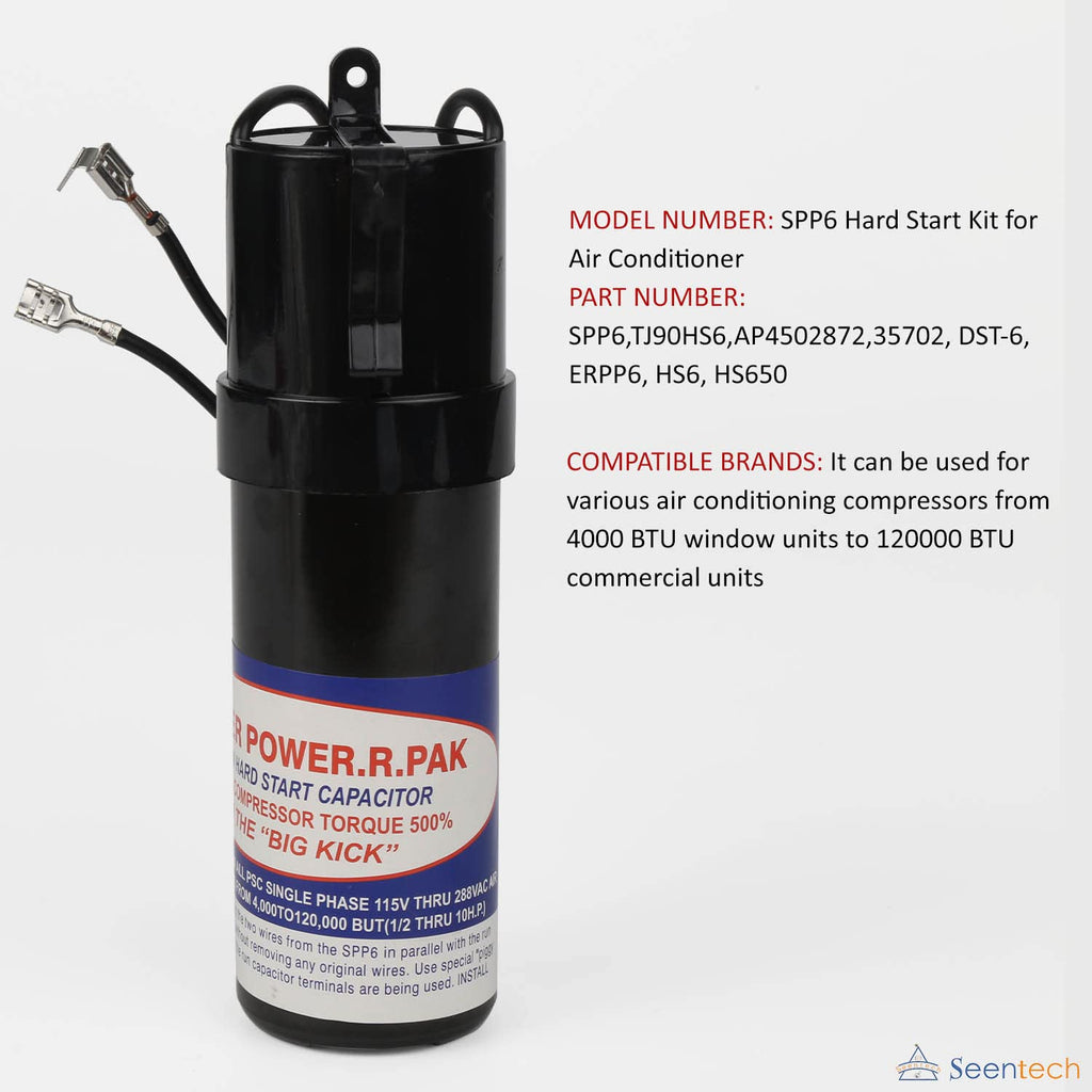 SPP6 Relay/Capacitor Hard Start Kit with 500% Increase Starting Torque for Air Conditioner - Compatible with HVAC Compressor – Replaces SPP6, TJ90HS6,AP4502872,35702, DST-6, ERPP6, HS6, HS650