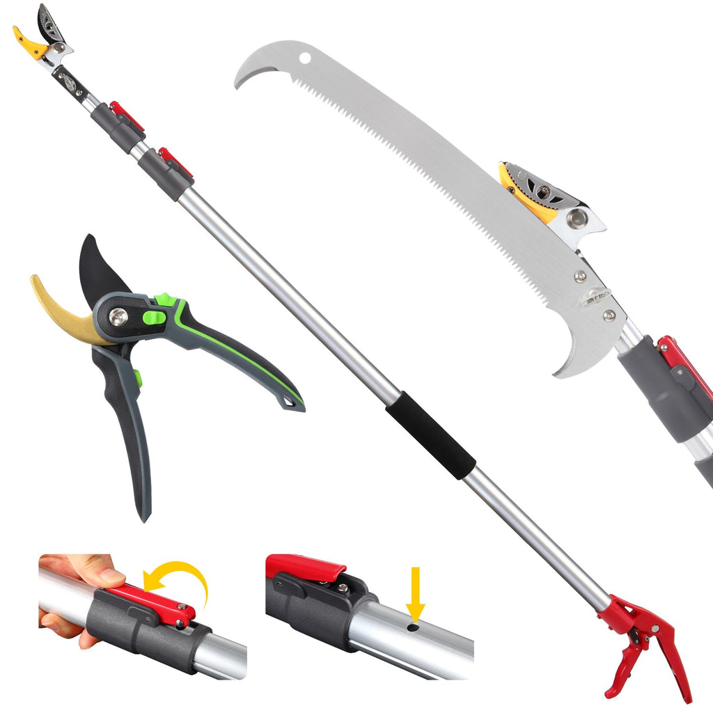 Lineslife 10FT Telescoping Pole Saw with Pruner, Extendable Tree Trimmer