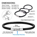 ChainsHouse Mens Black Leather Bracelet Cord 5mm 7.9 inch Black Stainless Steel Clasp Leather Bracelets Waterproof Cuff Bracelet