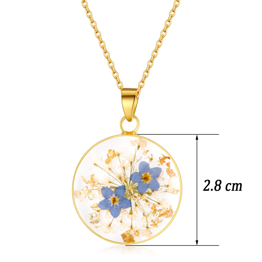 Forget-Me-Not and Queen Anne's Lace Pressed Wildflower Necklace | Gold Pressed Flower Necklace | Personalized Handmade Necklaces for Women | Forget-Me-Not Jewelry | Alaska State Flower Jewelry | 18”