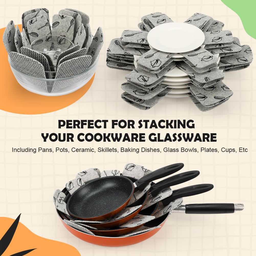 BOYAN Pot and Pan Protectors, Larger & Thicker Felt Pot Protectors for Stacking, Set of 12 & 3 Different Sizes, Cookware Accessories, Pan Separators for Stacking Skillet Ceramic Glassware