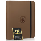 Premium 9 Pocket Card Binder for 540 Cards, Fabmaker PU Cover Trading Card Binder, Sturdy Card Collection Album, Sleek Card Holder Folders for Game Cards & Sports Cards, Brown