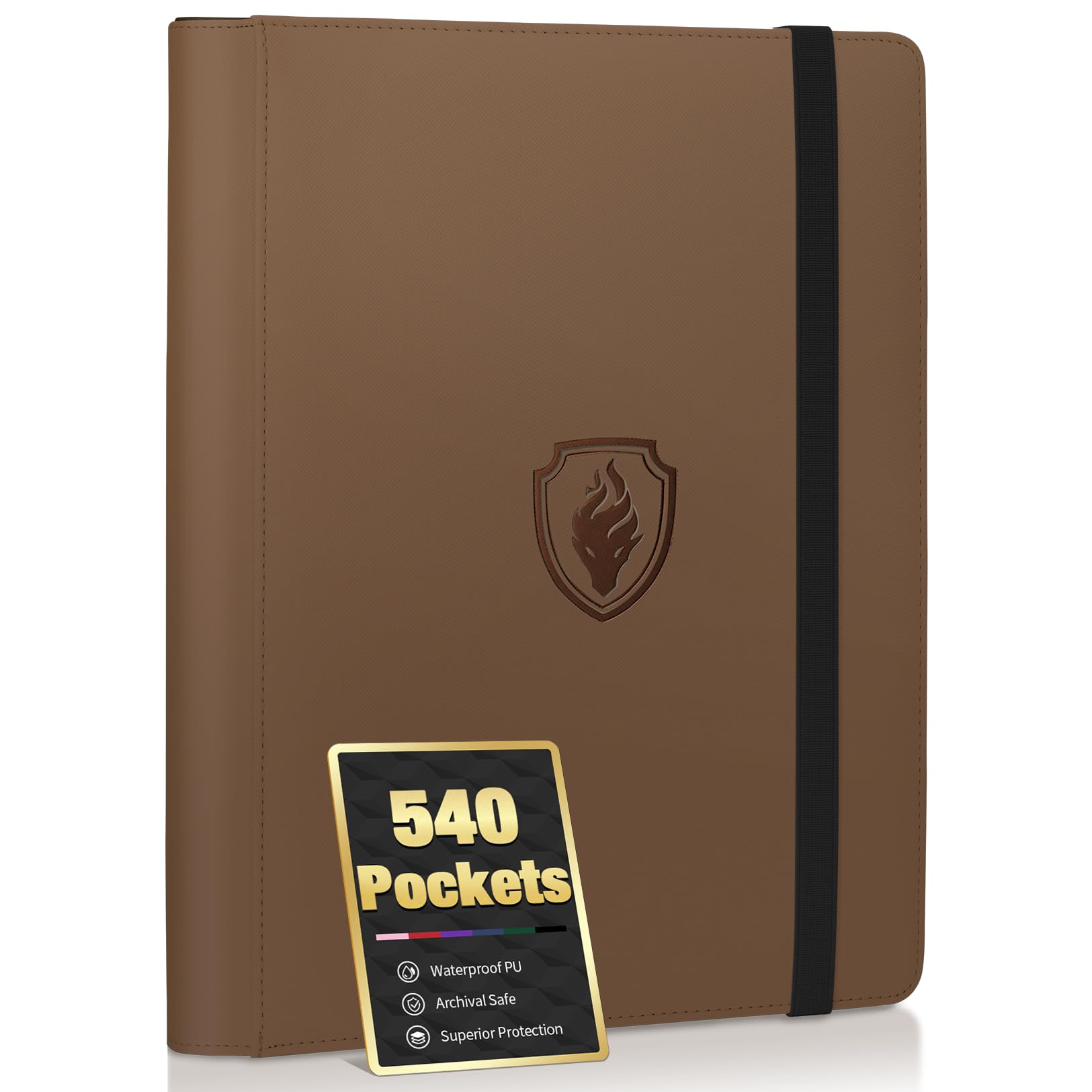 Premium 9 Pocket Card Binder for 540 Cards, Fabmaker PU Cover Trading Card Binder, Sturdy Card Collection Album, Sleek Card Holder Folders for Game Cards & Sports Cards, Brown