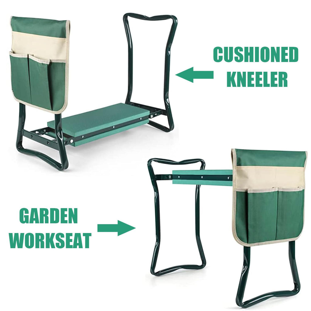 Heavy Duty Foldable Garden Kneeler and Seat with Tool Pouch, Green