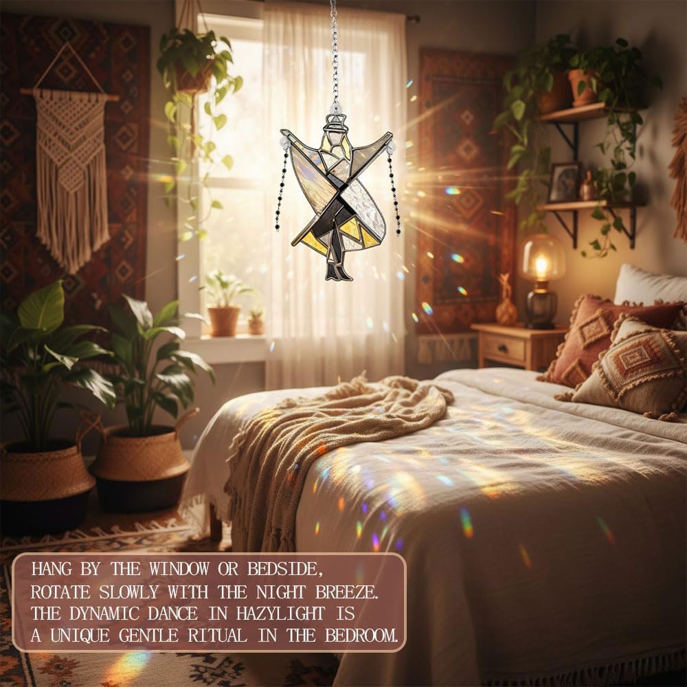 2026 New Dancing Lady Inspired Stained Glass Spinner, Stained Glass Wind Spinner, Sunlight Catcher, Self-Assembly Boho Hanging Decor,DIY Sunlight Catcher for Window, Garden, Porch (1Pcs)