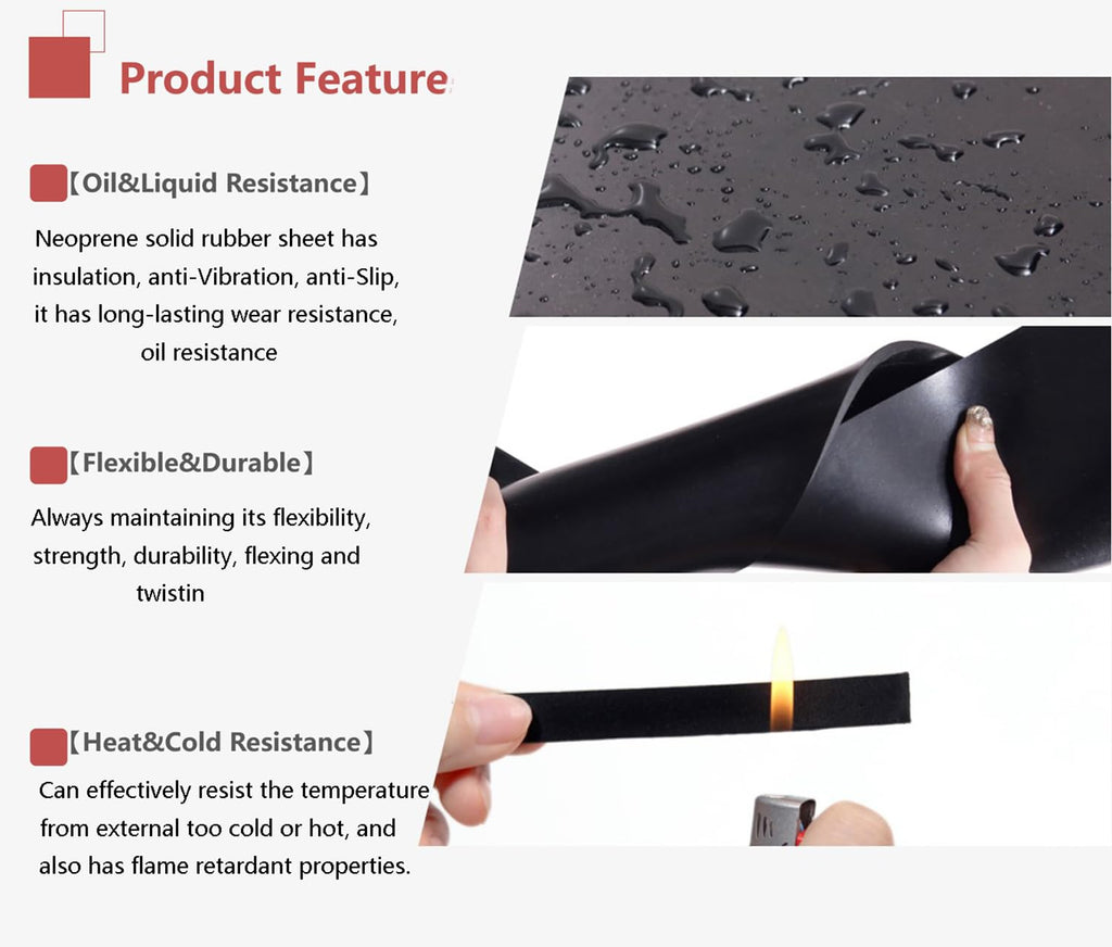 Neoprene Rubber Sheet Solid Rubber Strips Roll PadInsulation for Weather Stripping, Gasket, Shield, Costume, Seal, DIY (3/16 (.187") Thick, 8" Wide X 10' Long)