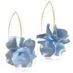 Boho Rose Petal Dangle Resin Earrings - Long Drop Acrylic Tiered Flower Earrings - Statement Exaggerated Floral Tassel Earrings for Women (Pearl Blue)