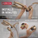 Delta 6-Setting PivotPro 3-in-1 Combination Shower Head with ProClean Spray, Brushed Nickel Round Shower Head Rainfall with Handheld Spray, 1.75 GPM, SpotShield Brushed Nickel 75649SN