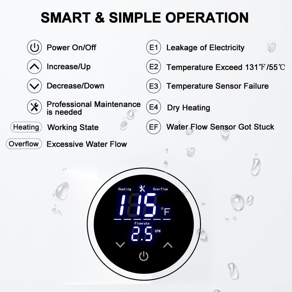 Tankless Electric Water Heater, ECOTOUCH 18kW Instant Water Heater On Demand 240V Under Sink Water Heaters Point of Use with ETL Certificated Self-Modulation ECO180S White