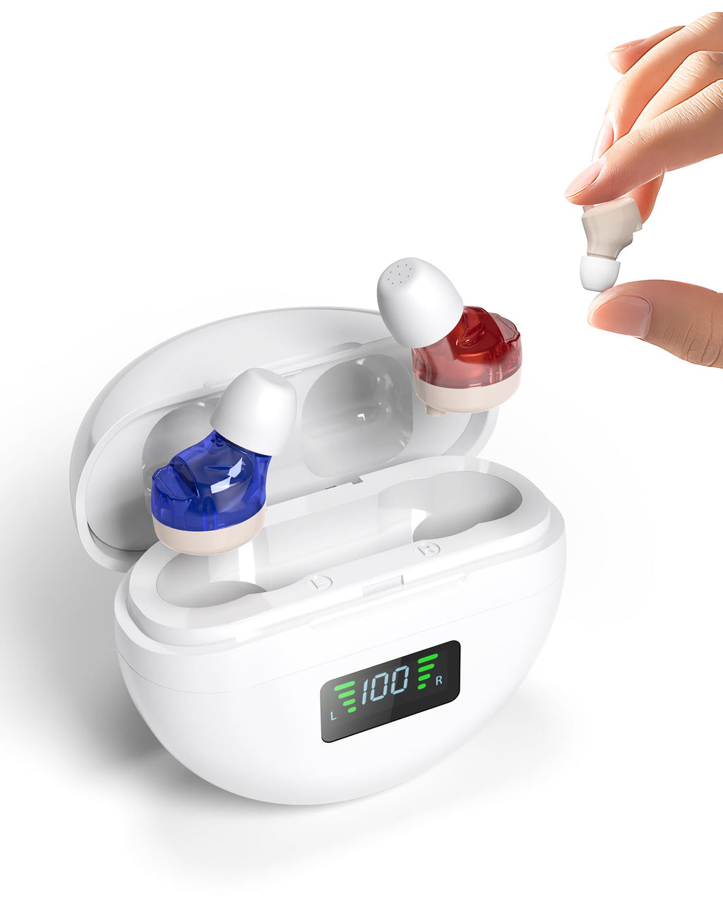 Hearing Aids (Not Amplifier) with Audio Tracker, Rechargeable Hearing Aids with Noise Reduction DSP Chip, OTC Hearing Aid for Seniors (CIC), 2 Modes & 5-Level Volume Control