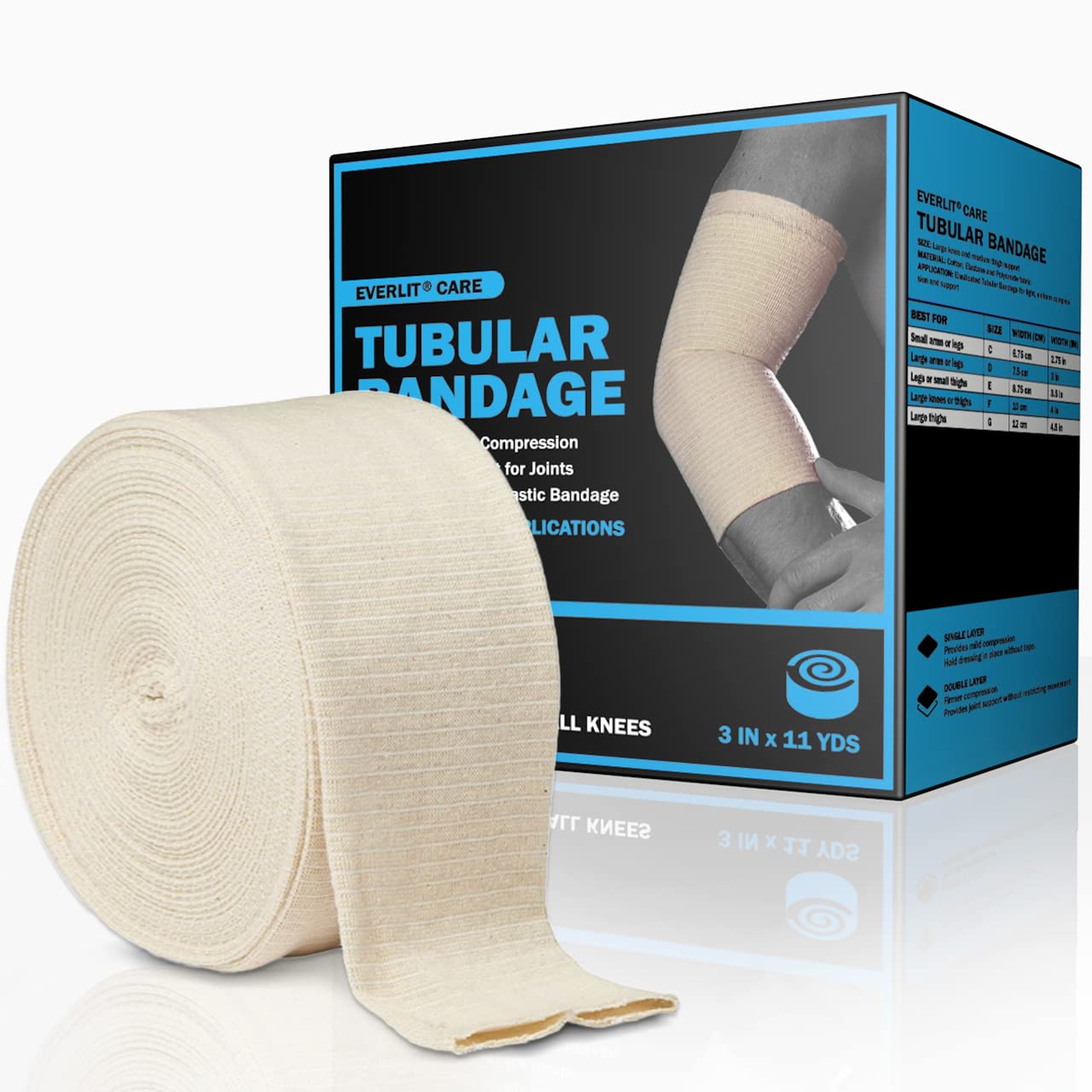 EVERLIT Elasticated Tubular Support Bandage | Stockinette Tubing for Small Arms, Knees, Large wrists Medium ankeltes| Light to Moderate Compression Bandage Roll For Tissue Support (Size D | 3" x 11 yd)