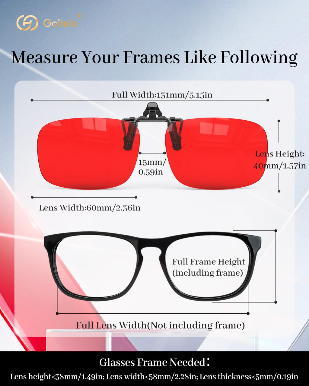 Goiteia Red Clip on Blue Light Blocking Glasses for Sleep-Block Blue & Green Light, Improve Sleep, Relieve Eye Strain and Headaches, Red Light Glasses for Screen Use