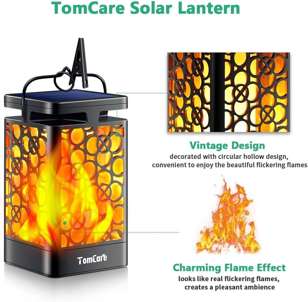 TomCare Solar Lanterns Outdoor Upgraded Flickering Flame Waterproof Hanging Lanterns Decorative Solar Powered LED Lights for Patio Deck Yard, 6 Pack