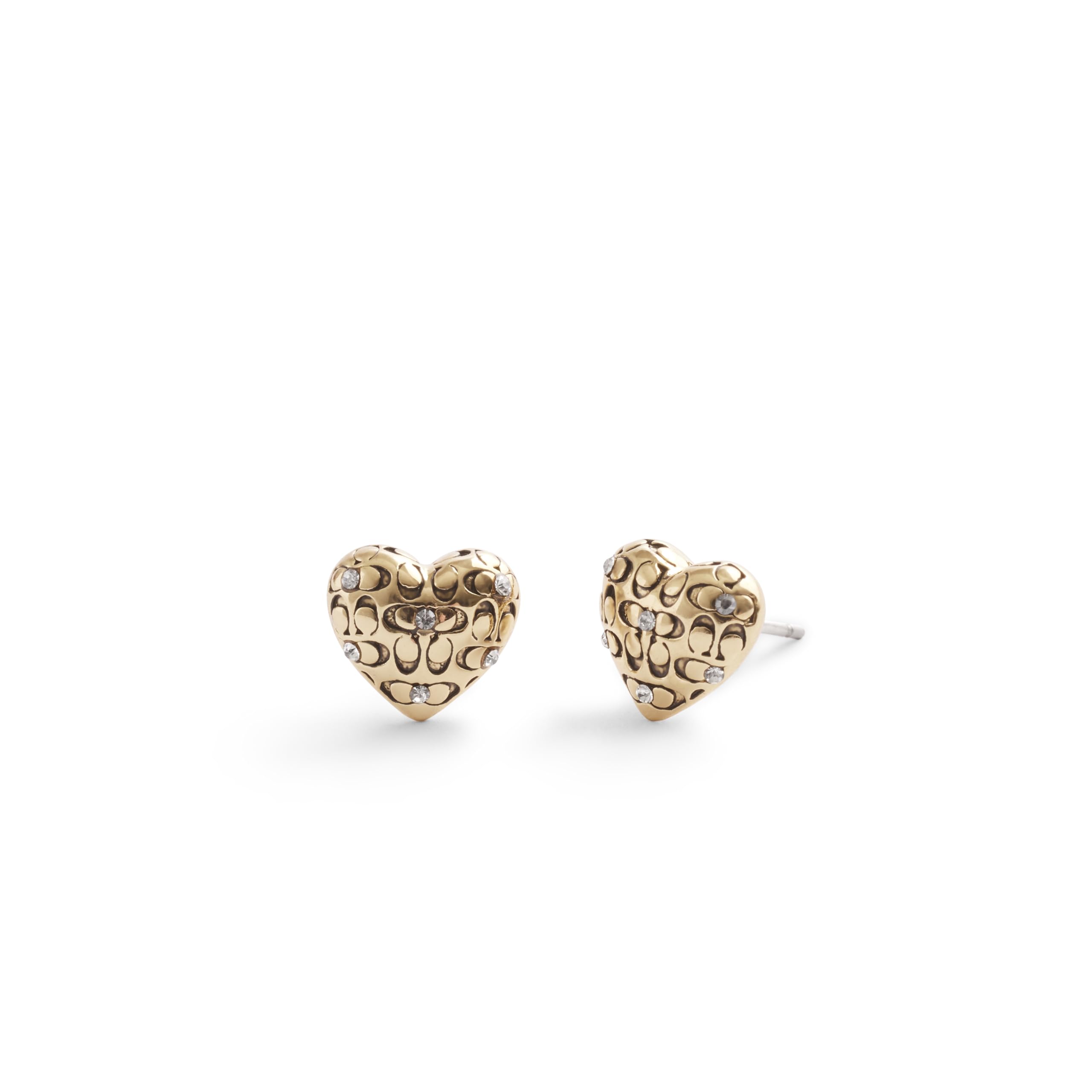 COACH, Women's, Signature Quilted Heart Stud Earrings, Crystal/Gold, One Size