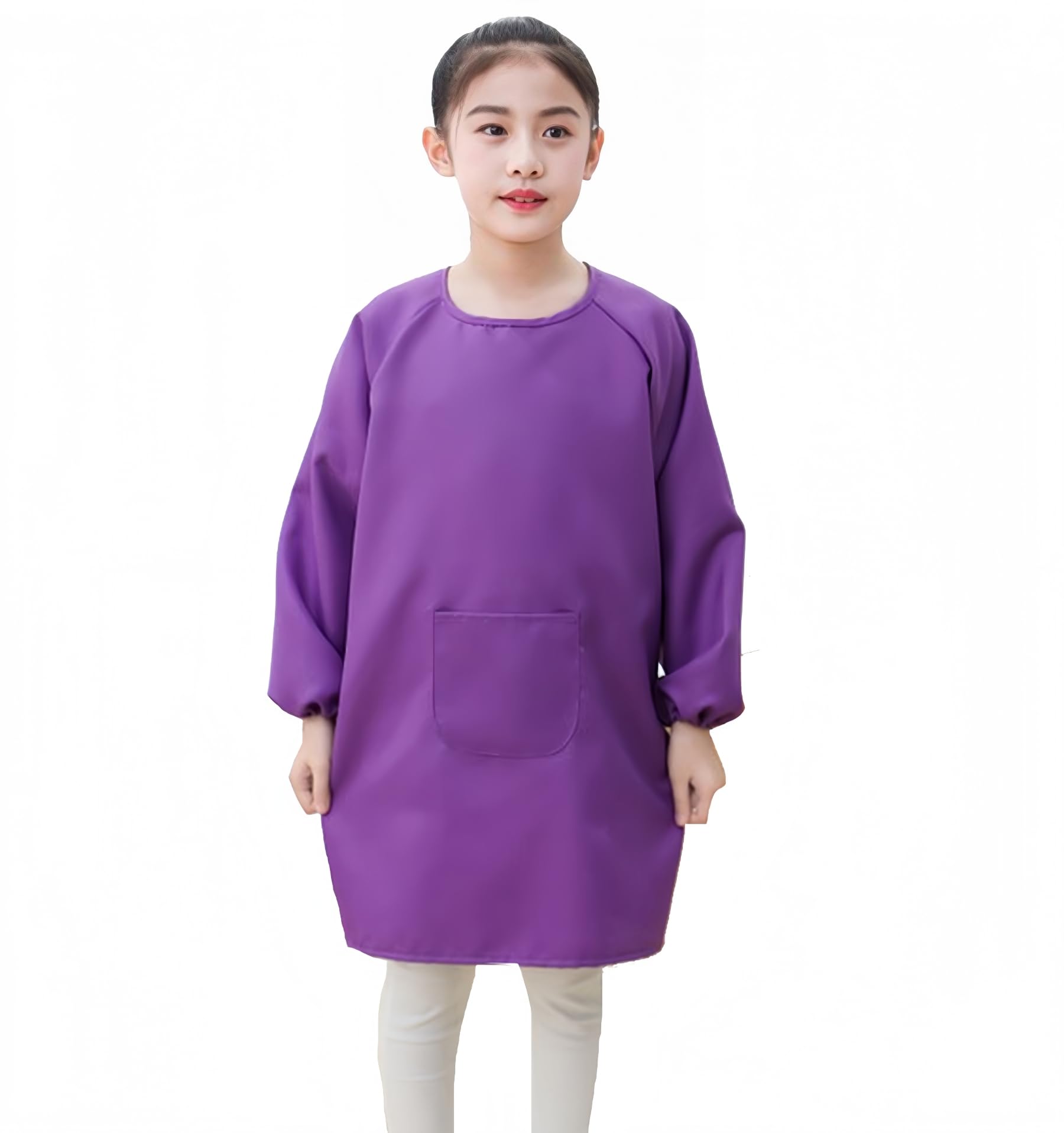Lauthen.S Kids Art Smock, Toddler Painting Apron Long Sleeves with Pocket for Crafting Painting 2-12 Years(Purple,L)