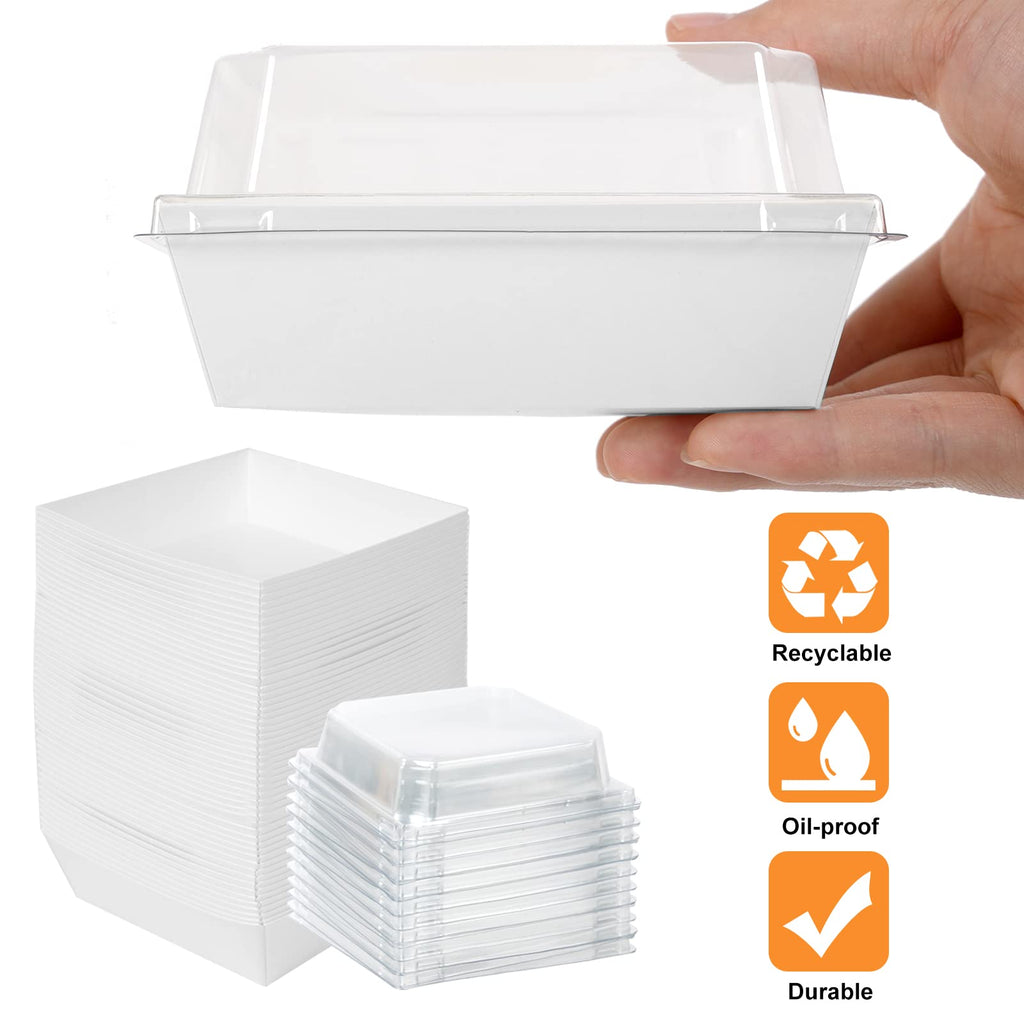 Kosotody 50 Pack Charcuterie Boxes with Clear Lids, 4 Inches White Oil-Proof Kraft Paper Food Containers Bakery Boxes for Sandwich, Cookies, Hot Cocoa, Cupcakes and Strawberries(White)