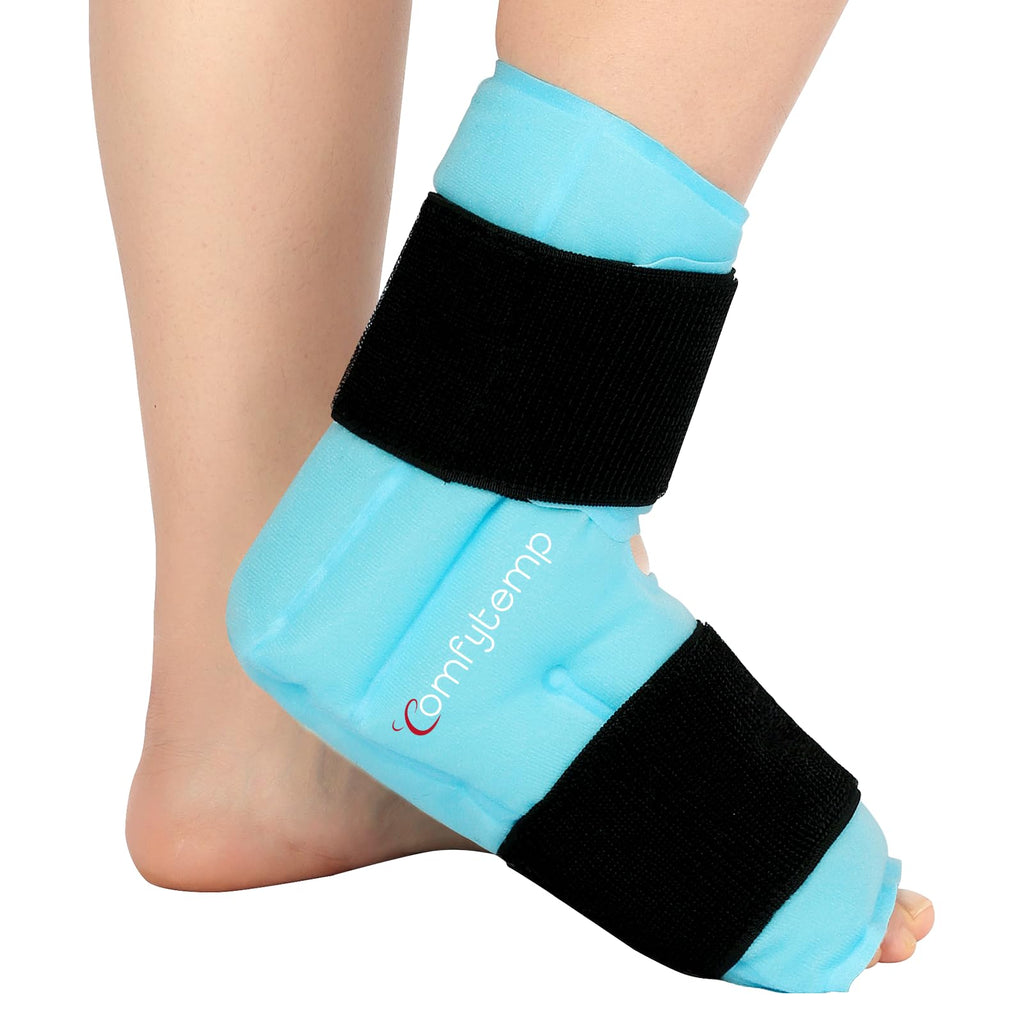 Comfytemp Ankle Foot Ice Pack Wrap for Plantar Fasciitis Relief, Ankles Brace for Sprain, Heel Spur, Swelling, Achilles Tendonitis, Cold Bag for Injuries Reusable, Hot Cold Compress, 1 Pack (Blue)