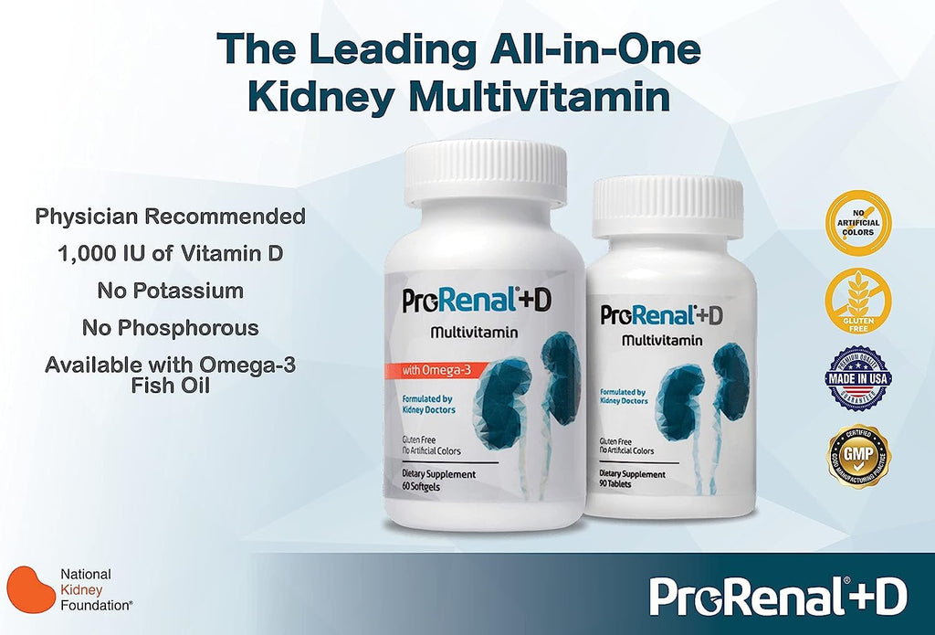 ProRenal+D with Omega-3 Fish Oil Kidney Multivitamin 180 Softgels, 90-Day Supply