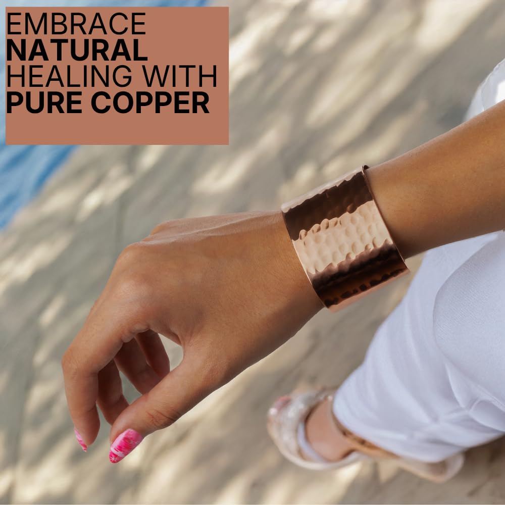 DEMMEX Copper Bracelet for Women – 100% Pure Hammered Turkish Copper Cuff, 1.5mm Thick High-Gauge, Handmade, Uncoated & Non-Magnetic, Large 1.6" Wide, Adjustable, in Wooden Gift Box