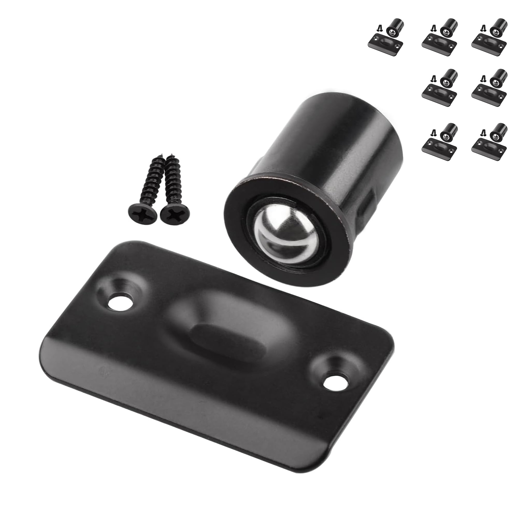HOMOTEK 8 Pack Drive in Ball Catch with Strike Plate for Closet Doors, Black, 13/16 Inch x 1-1/8 Inchs,Die-cast, Adjustable Tension Ball