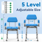 Loyoda FSA/HSA Eligible Swivel Shower Chair with Arms and Back, Padded Shower Bench with Pivoting Arms, Height Adjustable Shower Chair for Elderly and Disabled, 400 lbs