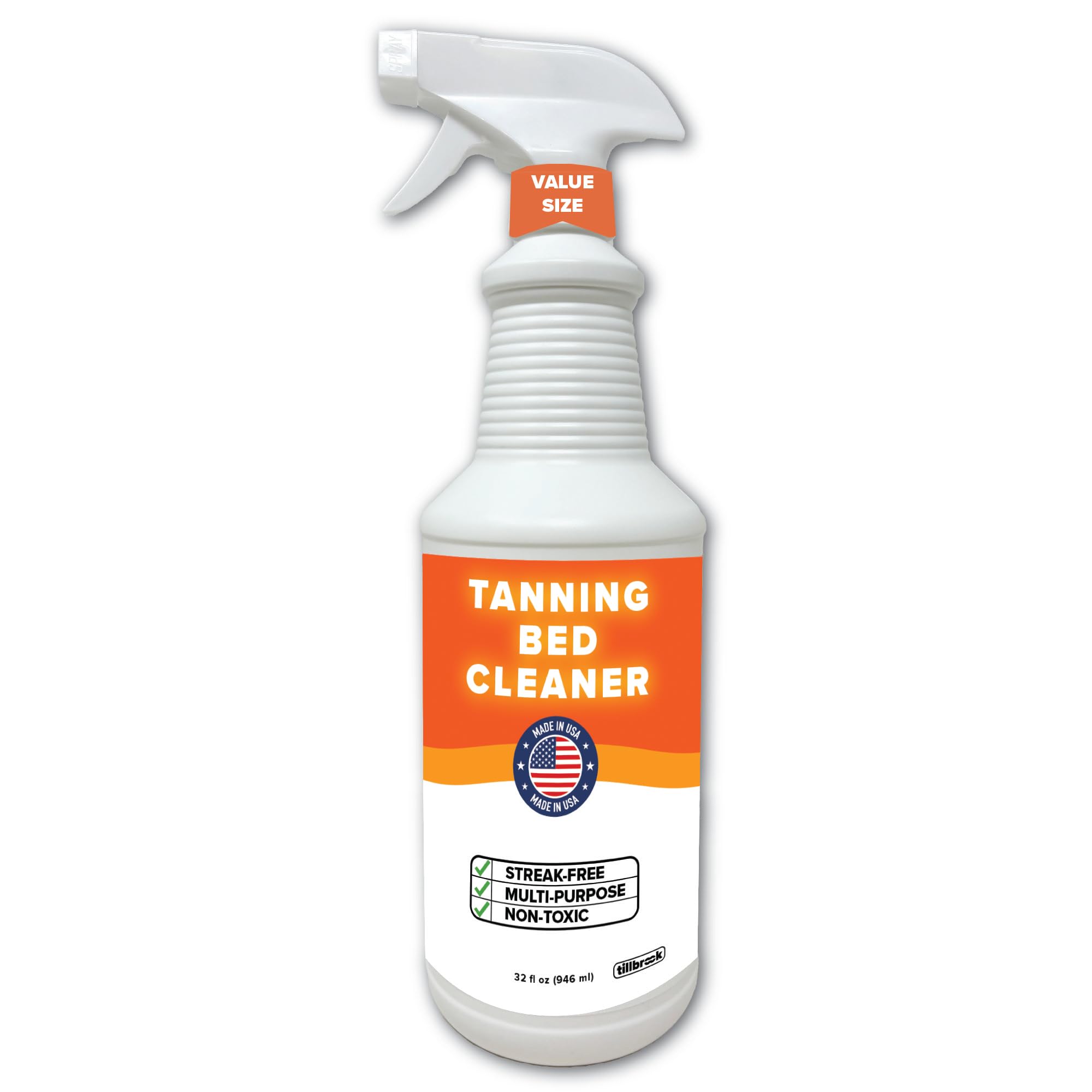 Tillbrook 32 oz Tanning Bed Cleaner Streak-Free, Universal Cleaning Spray for Non-Porous Surfaces and Acrylic – Covers 500 sq ft – Safe & Non-Toxic