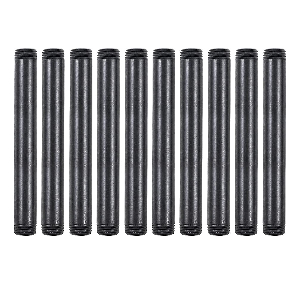 Niubid 10 Pack 3/4 Inches x 8 Inches Black Malleable Steel Nipples Fitting, DIY Steampunk Industrial Vintage Style.