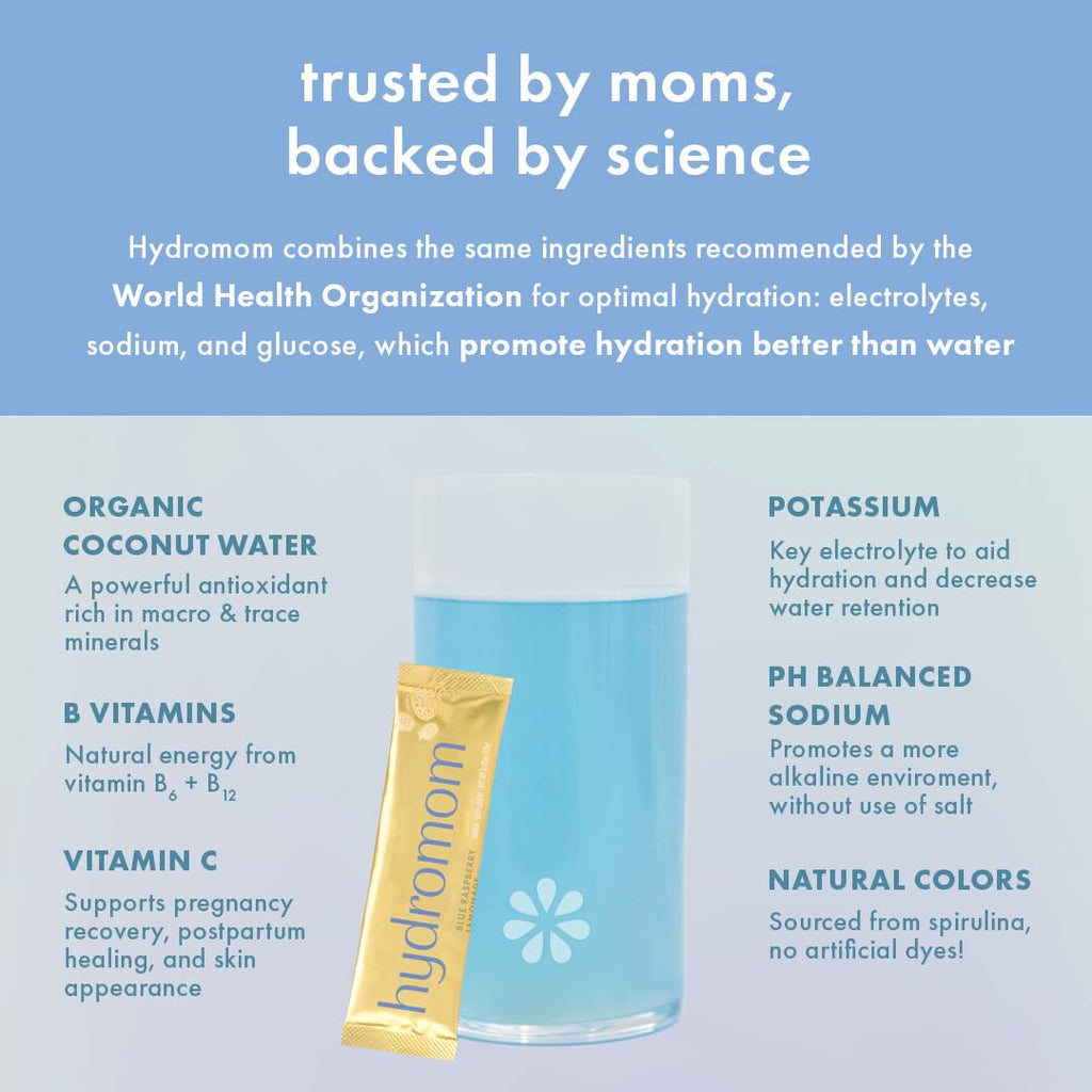 Boobie Hydromom Superfood Electrolyte Drink Mix, Blue Raspberry Lemonade | Refreshing Energy & Hydration Boost for Mamas | On-The-Go & Travel Essentials for Pregnancy, Lactation, & Beyond, 15 Packets