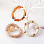 GOOJIDS Simple Beaded Gold Plated Bangles Bracelet Chunky Bamboo Tube Curved Stacking Acrylic Colorful Beads Stretchable Gold Plated Bracelets Set For Women