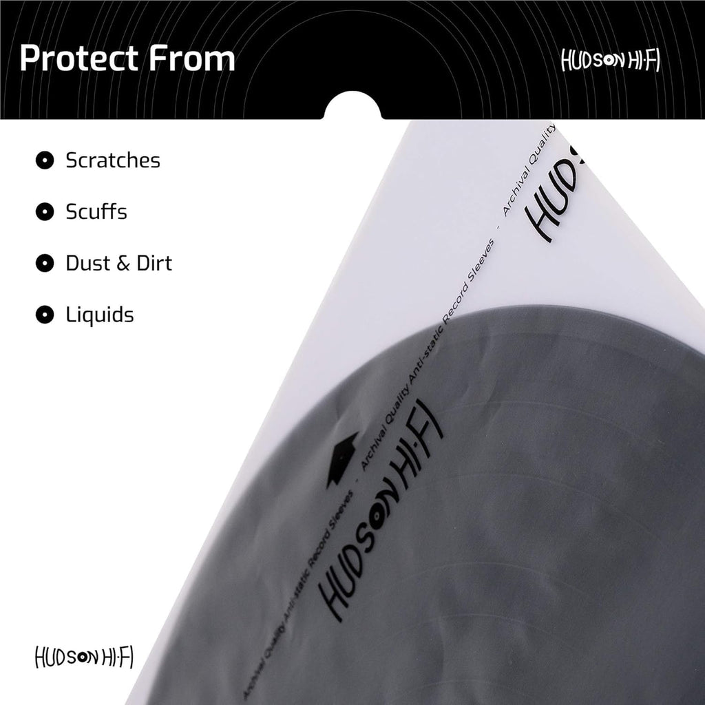 Hudson Hi-Fi Anti-Static Vinyl Record Sleeves - Durable Clear Disc Sleeves- Protect Your LP Albums from Scratches, Dust & Dirt - Acid-Free Rice Paper Disc Covers, 50x Inner Sleeves