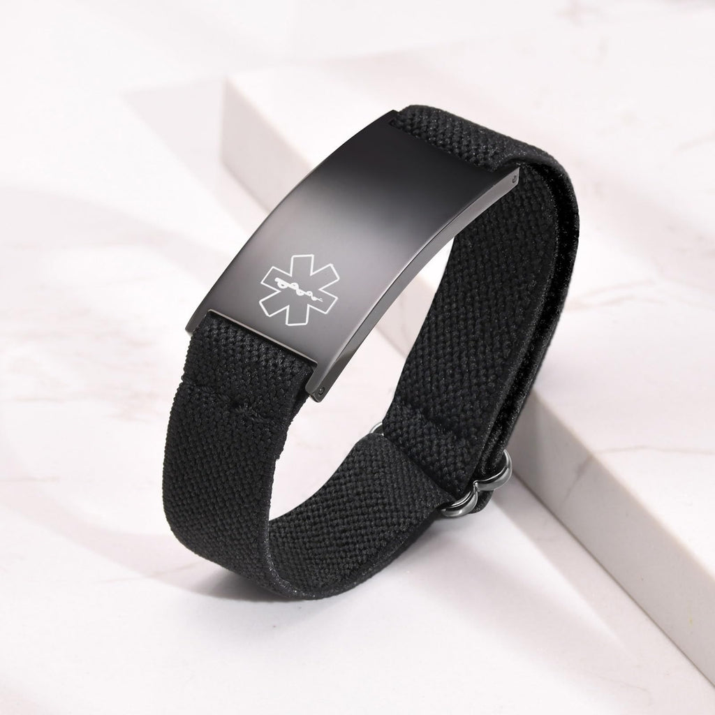 Personalized Medical Alert Bracelet for Men - Customized Elastic Strap Stainless Steel Bracelets Engraved Medic Info, Emergency Awareness Medic ID Bracelet for Allergy Diabetic Asthma Epilepsy