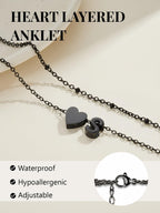 Silvora Ankle Bracelets for Women Black Heart Anklet for Women Dainty Layered Initial Ankle Bracelets Adjustable Foot Chain Stainless Steel Anklet Summer Waterproof Jewelry Letter J