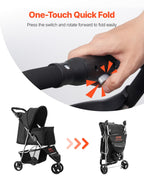 VEVOR Pet Stroller, 35 lbs Weight Capacity, Foldable Dog Cart, 3 Wheels Cats Carts with Mesh Windows and Cup Holders, Portable Pet Carrier Stroller with Brake, for Small to Medium Pets
