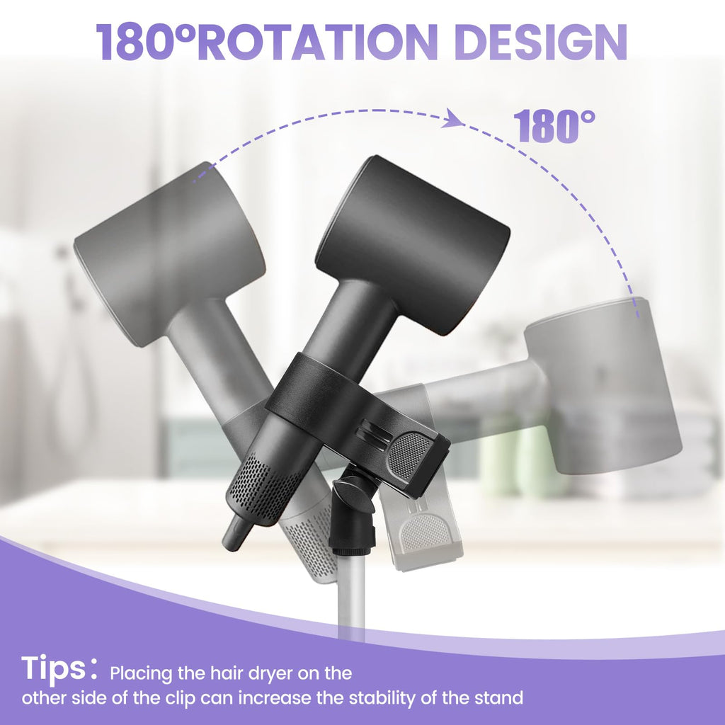 BShome Adjustable Hair Dryer Stand, 29-59 Inch Hair Dryer Holder with Tripod and Universal Clip, 360-Degree Rotating Blow Dryer Stand for Bathroom, Vanity, Makeup Room